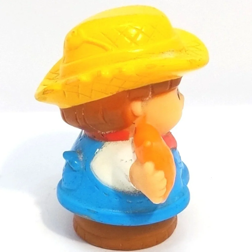 2007 Fisher-Price Little People Farmer Jed‎ Figure Yellow Hat Blue Overalls VTG